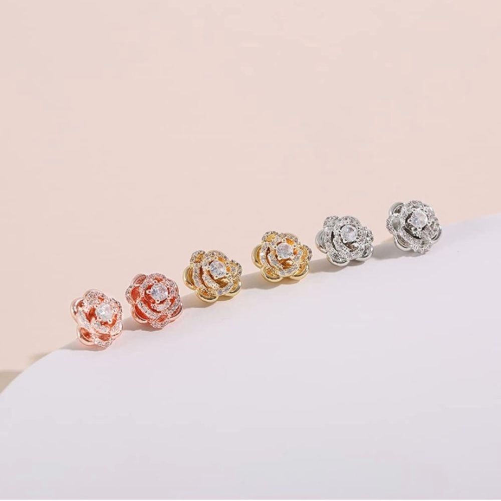 Diamond Beauty and the Beast Enchanted Rose Earrings - Picture 2 of 5